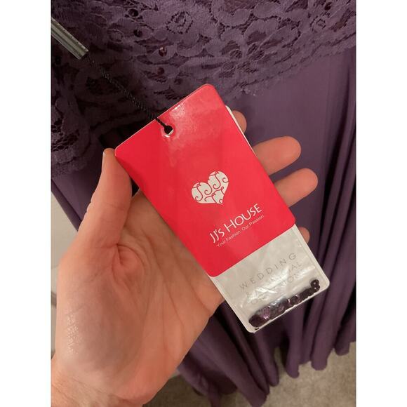 NWT JJ's House Lace Bodice Peplum Waist Plum Formal Floor Length Gown, sz 12 - Picture 6 of 9